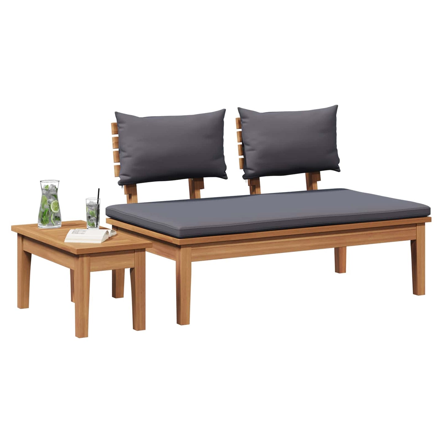 Gartenbank und Tischset 2 stk. Grau und Braun Massivholz Teak