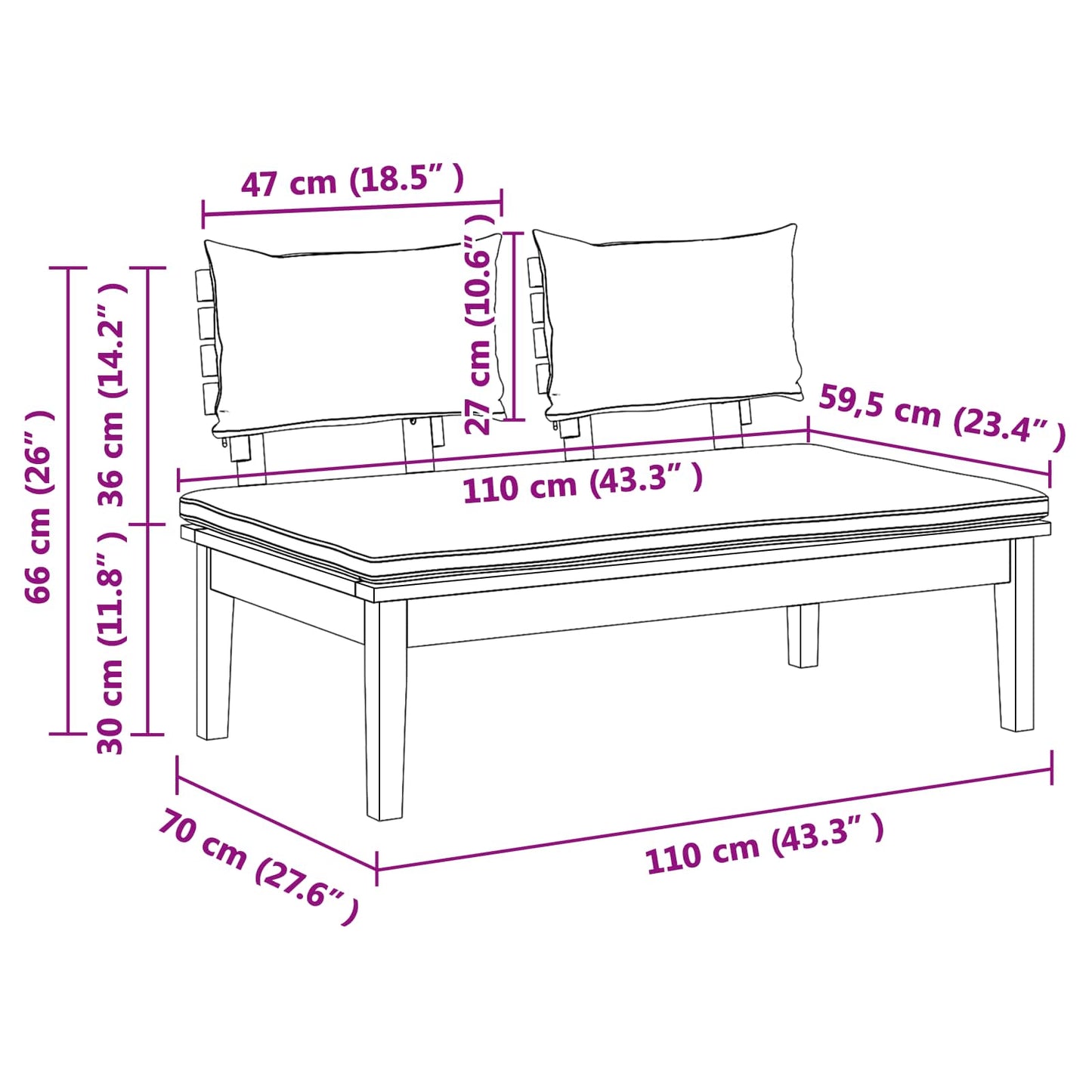 Gartenbank und Tischset 2 stk. Grau und Braun Massivholz Teak