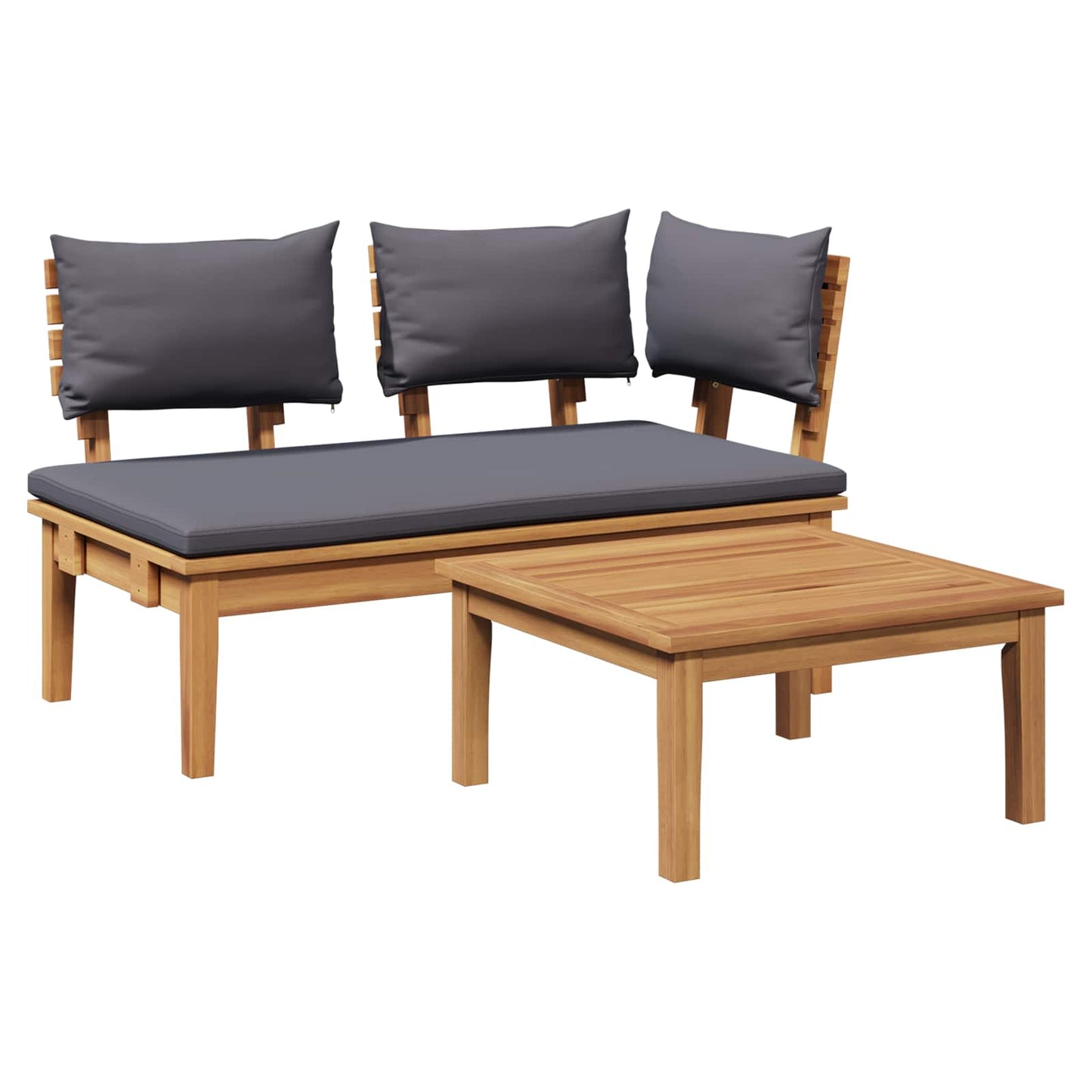 Gartenbank und Tischset 2 stk. Grau und Braun Massivholz Teak
