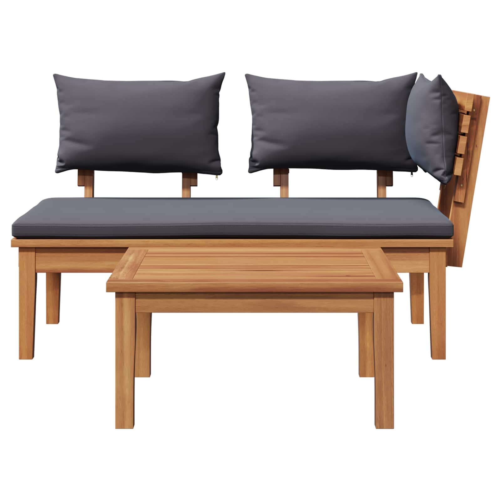 Gartenbank und Tischset 2 stk. Grau und Braun Massivholz Teak