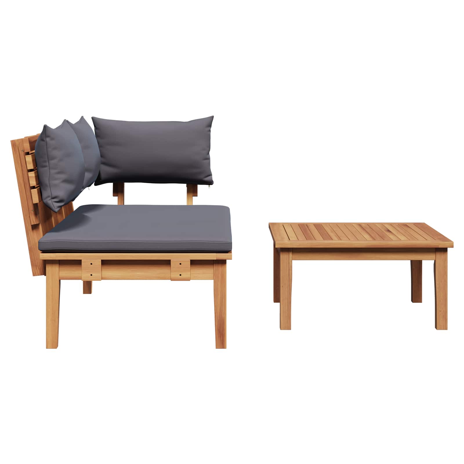 Gartenbank und Tischset 2 stk. Grau und Braun Massivholz Teak