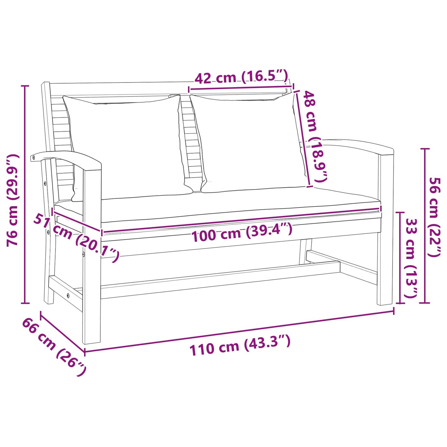 Bank Braun und Dunkelgrau 110 x 66 x 76 cm Massivholz Teak