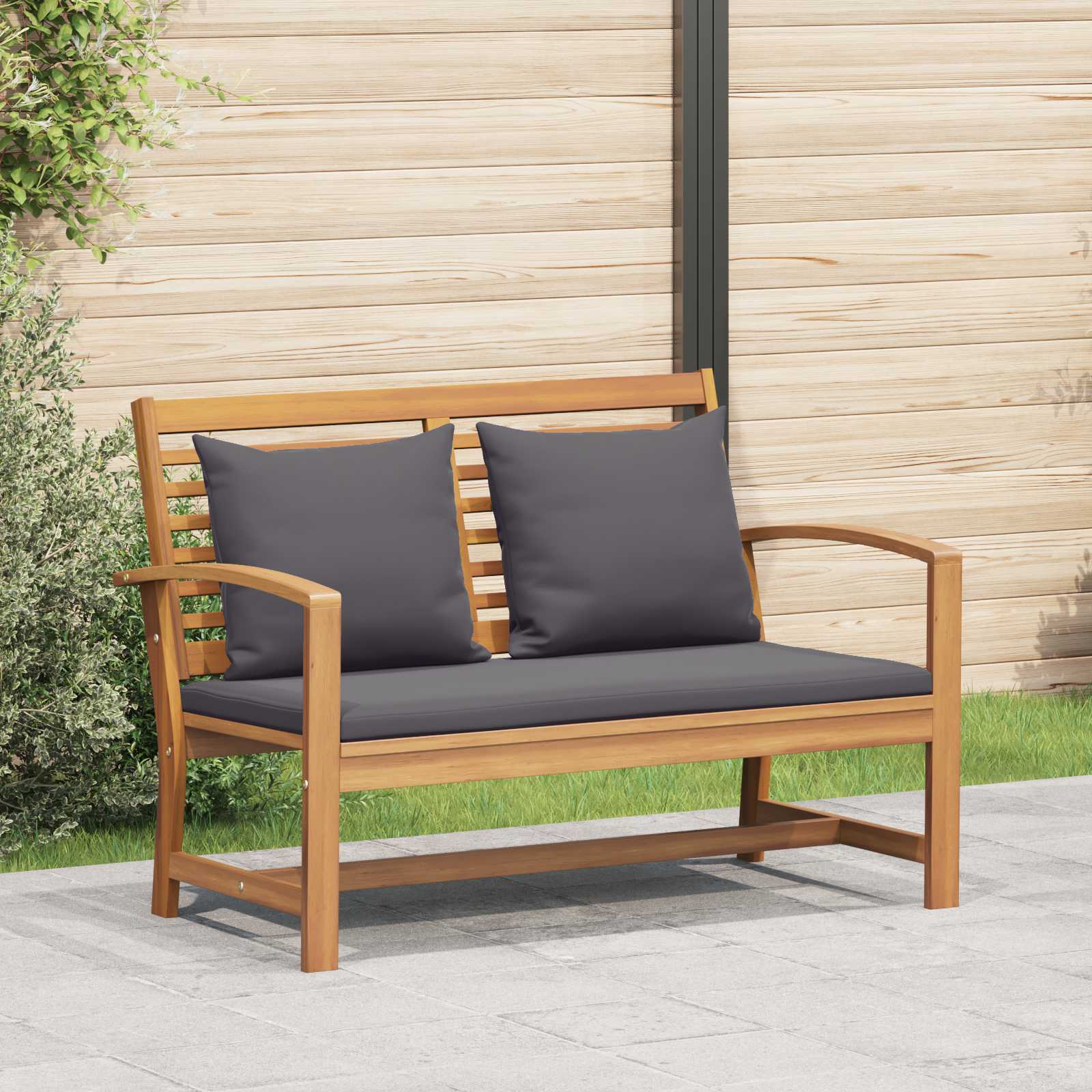 Gartenbank- und Tischset mit Polster 2 Stück Massivholz Teak