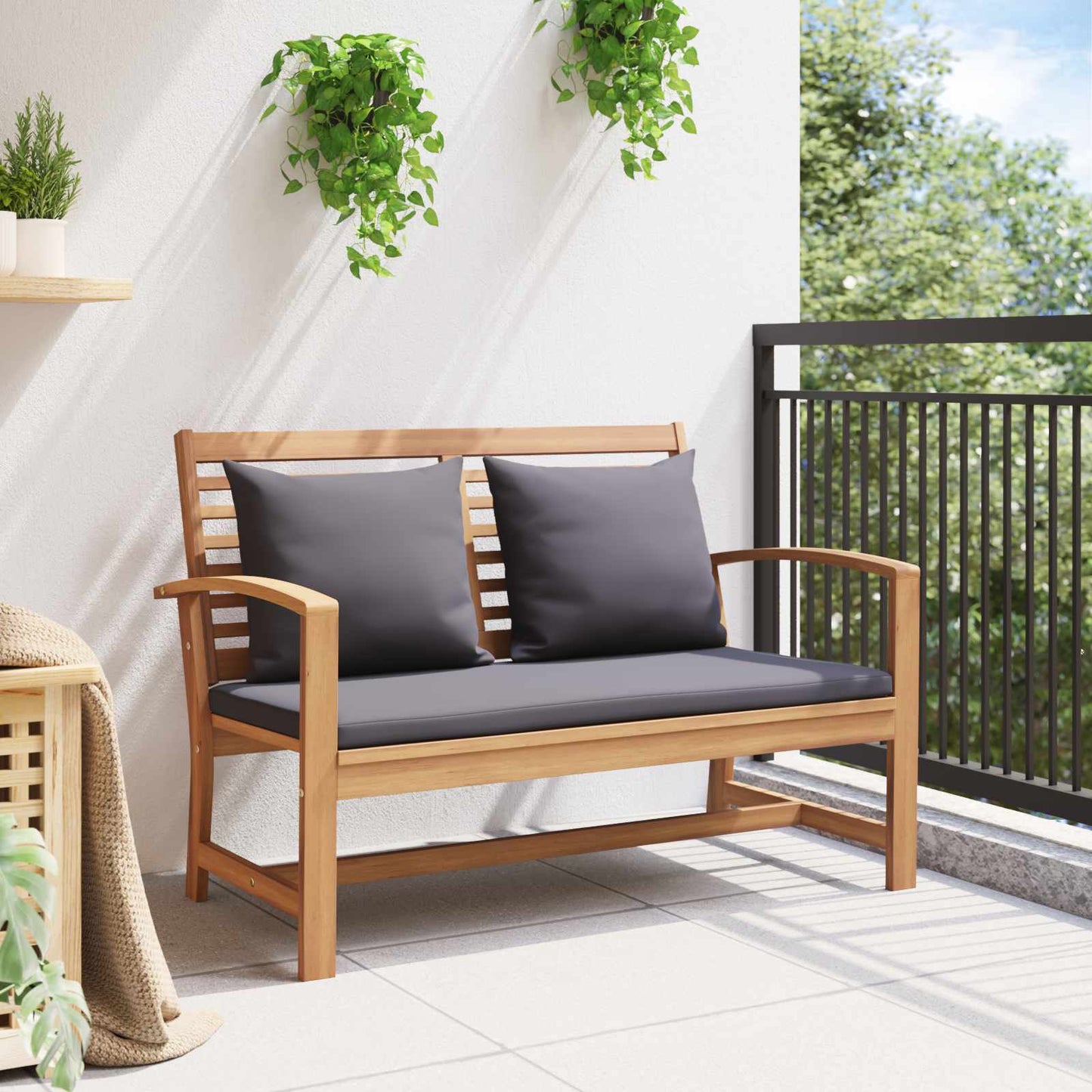 Gartenbank- und Tischset mit Polster 2 Stück Massivholz Teak