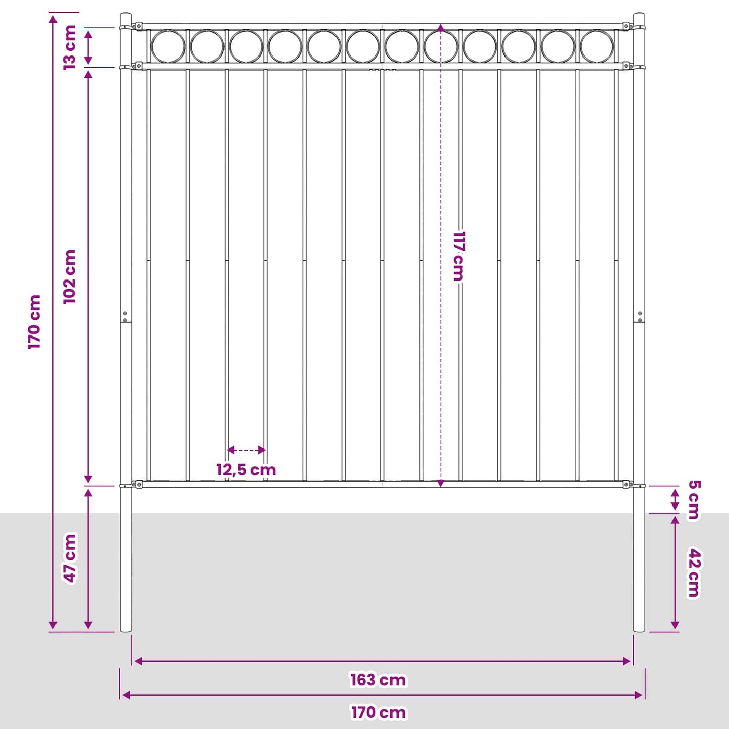 Zaunelement ASSEN 170 x 170 cm Stahl Grau