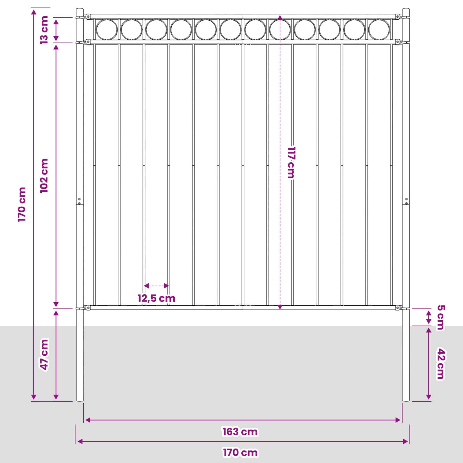 Zaunelement ASSEN 170 x 170 cm Stahl Grau