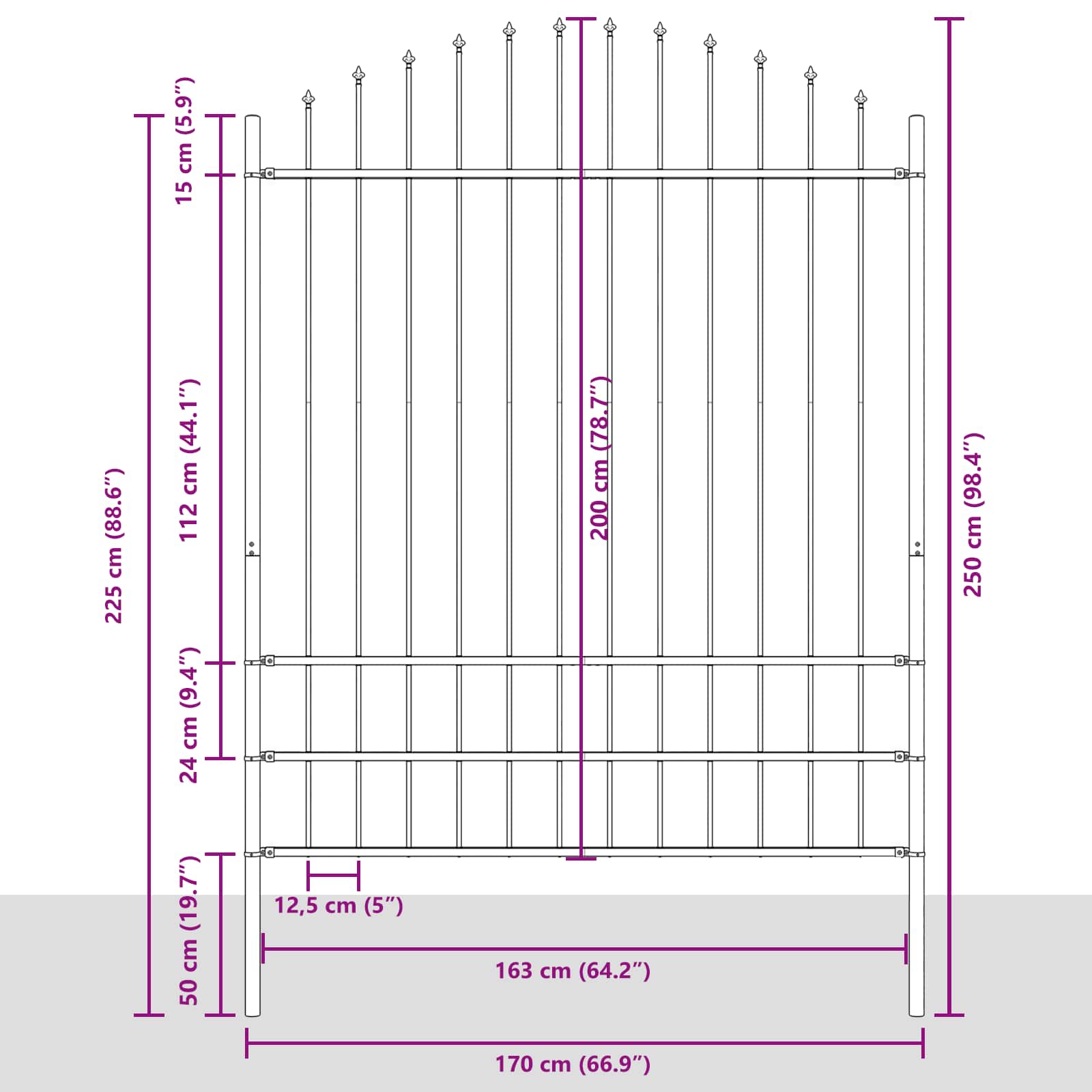Gartenzaun WOERDEN 170 x 225 cm Pulverbeschichteter Stahl Weiß