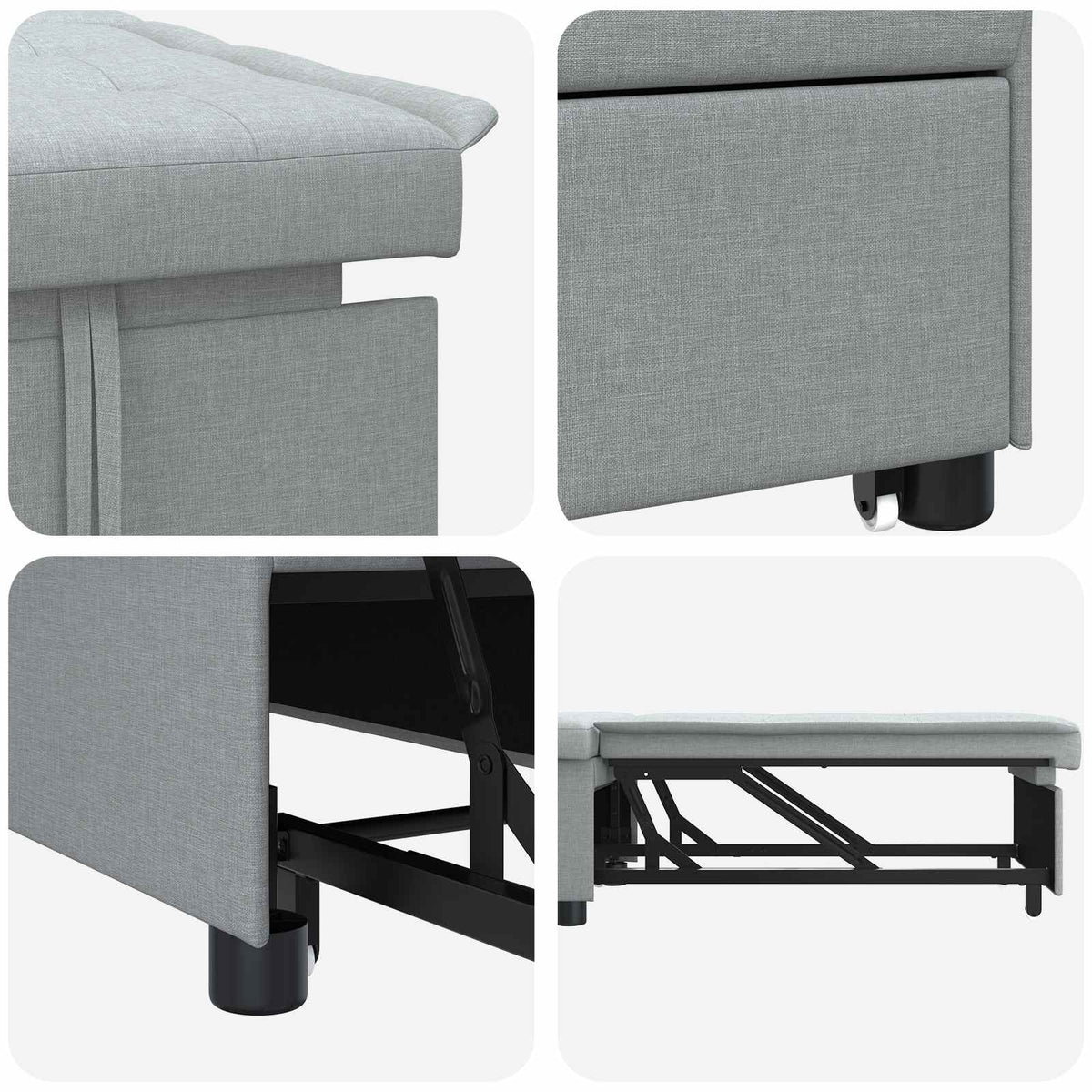Pull Out Sofa Bed Hellgrau 194 x 50 x 82 cm Stoff