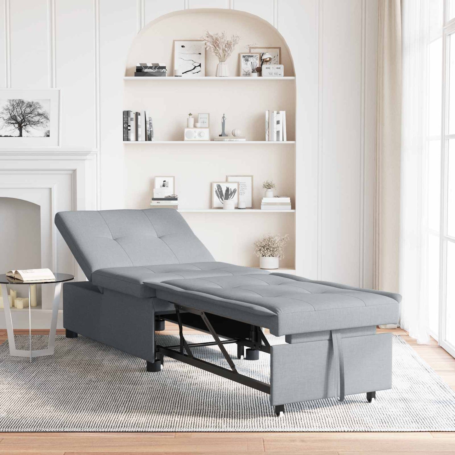 Pull Out Sofa Bed Hellgrau 194 x 50 x 82 cm Stoff