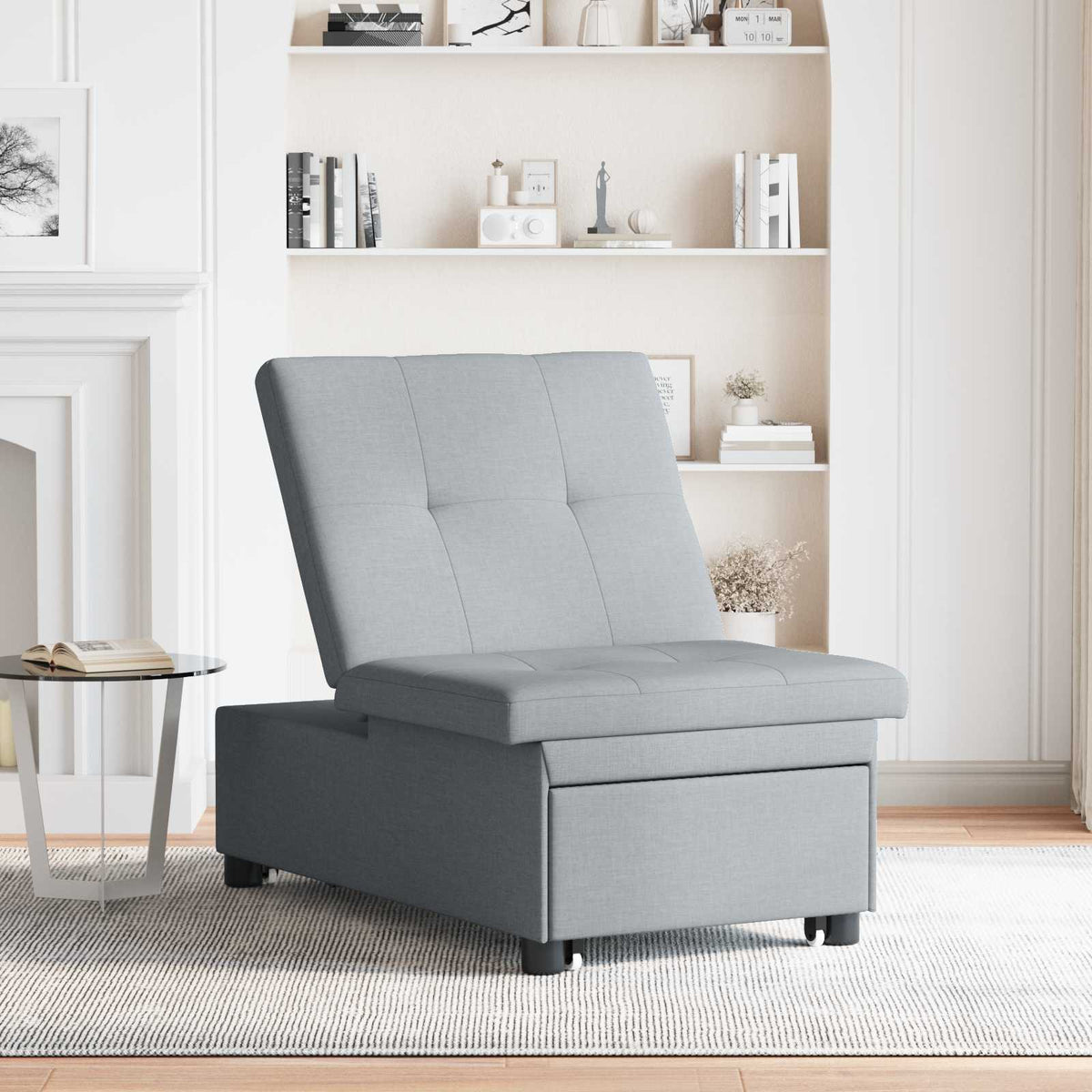 Pull Out Sofa Bed Hellgrau 194 x 50 x 82 cm Stoff