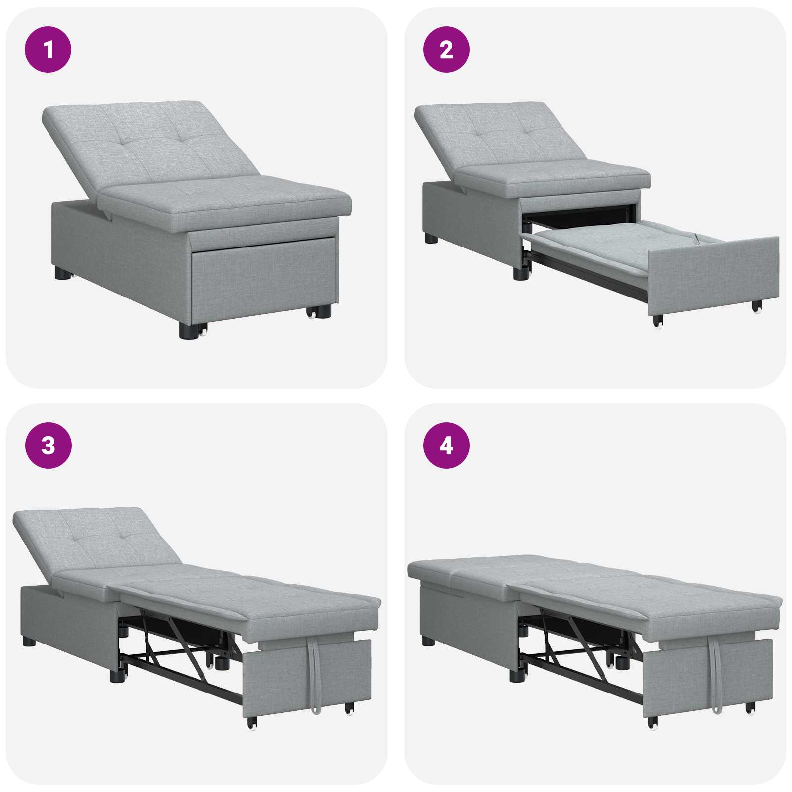 Pull Out Sofa Bed Hellgrau 194 x 50 x 82 cm Stoff