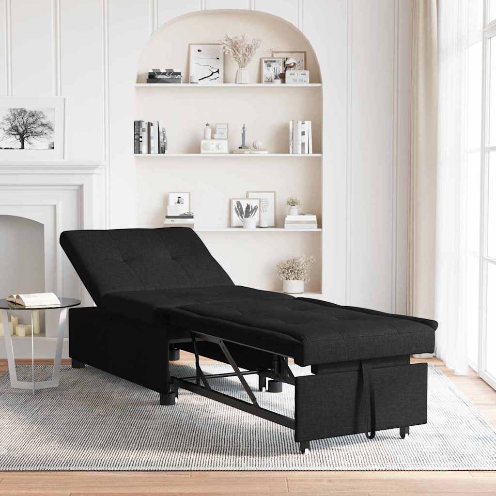 Pull Out Sofa Bed Schwarz 194 x 50 x 82 cm Stoff