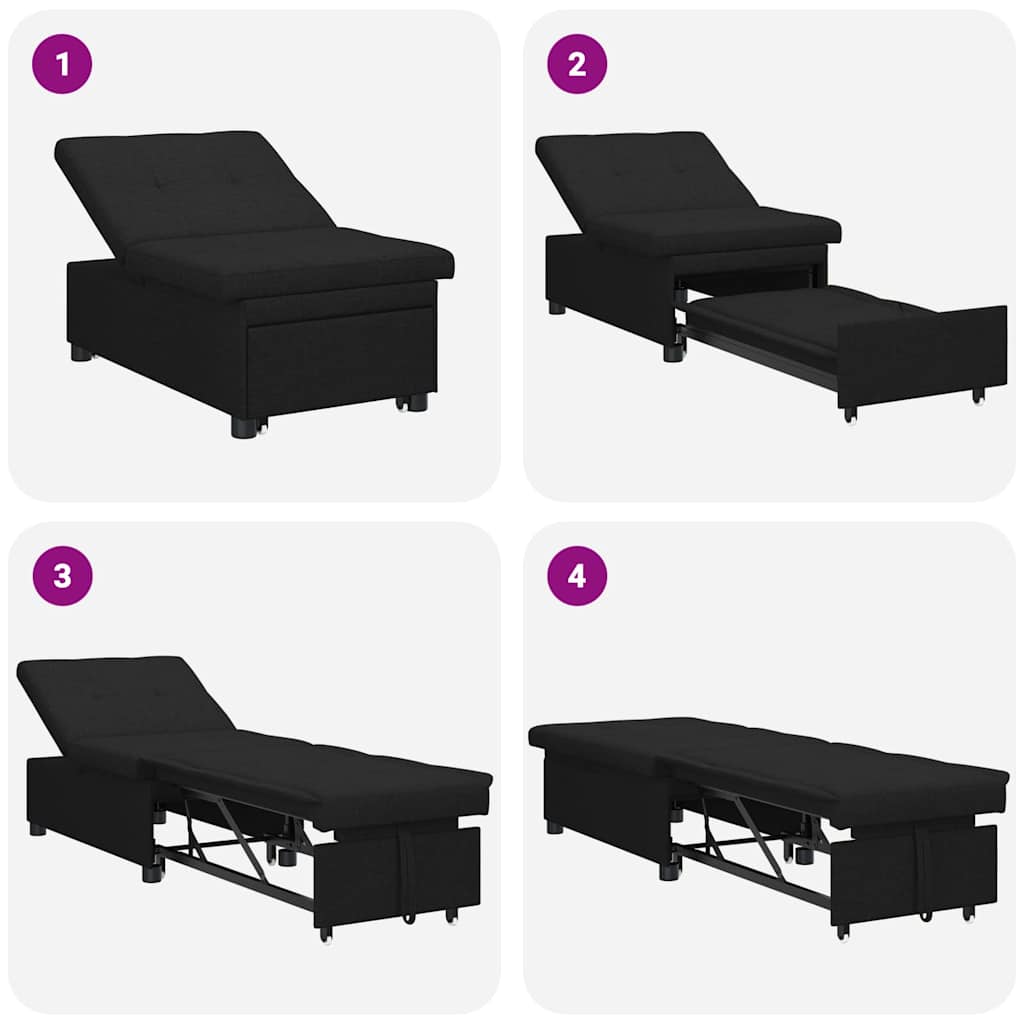 Pull Out Sofa Bed Schwarz 194 x 50 x 82 cm Stoff