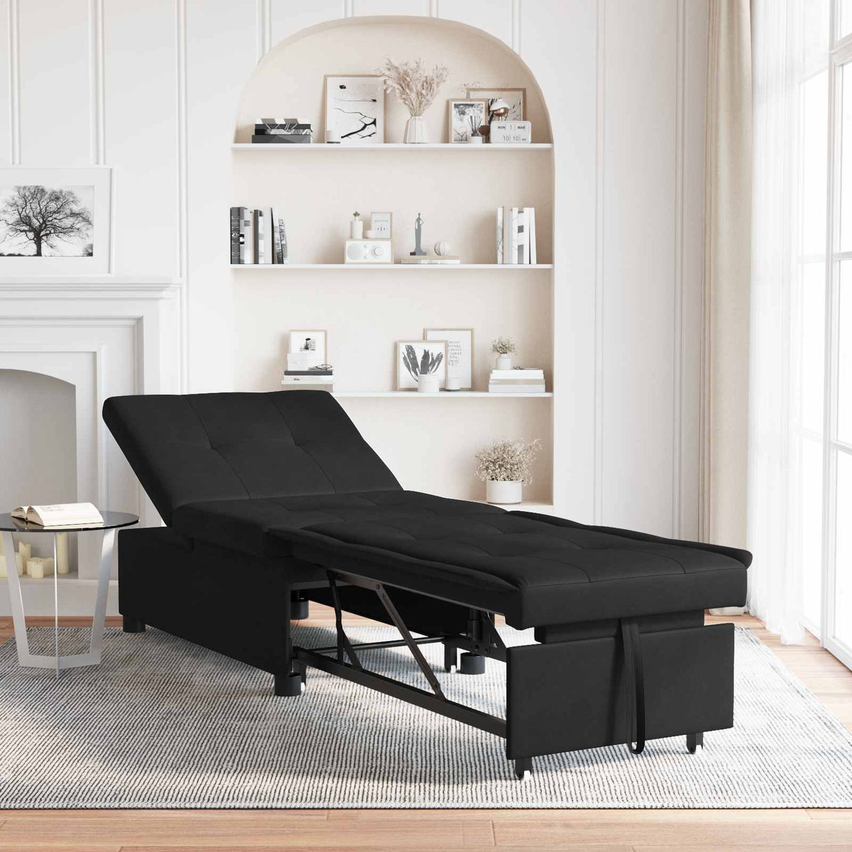 Pull Out Sofa Bed Schwarz 194 x 67 x 82 cm Mikrofaser