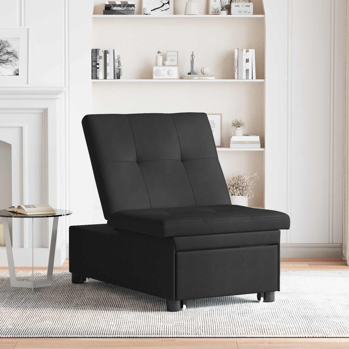Pull Out Sofa Bed Schwarz 194 x 67 x 82 cm Mikrofaser