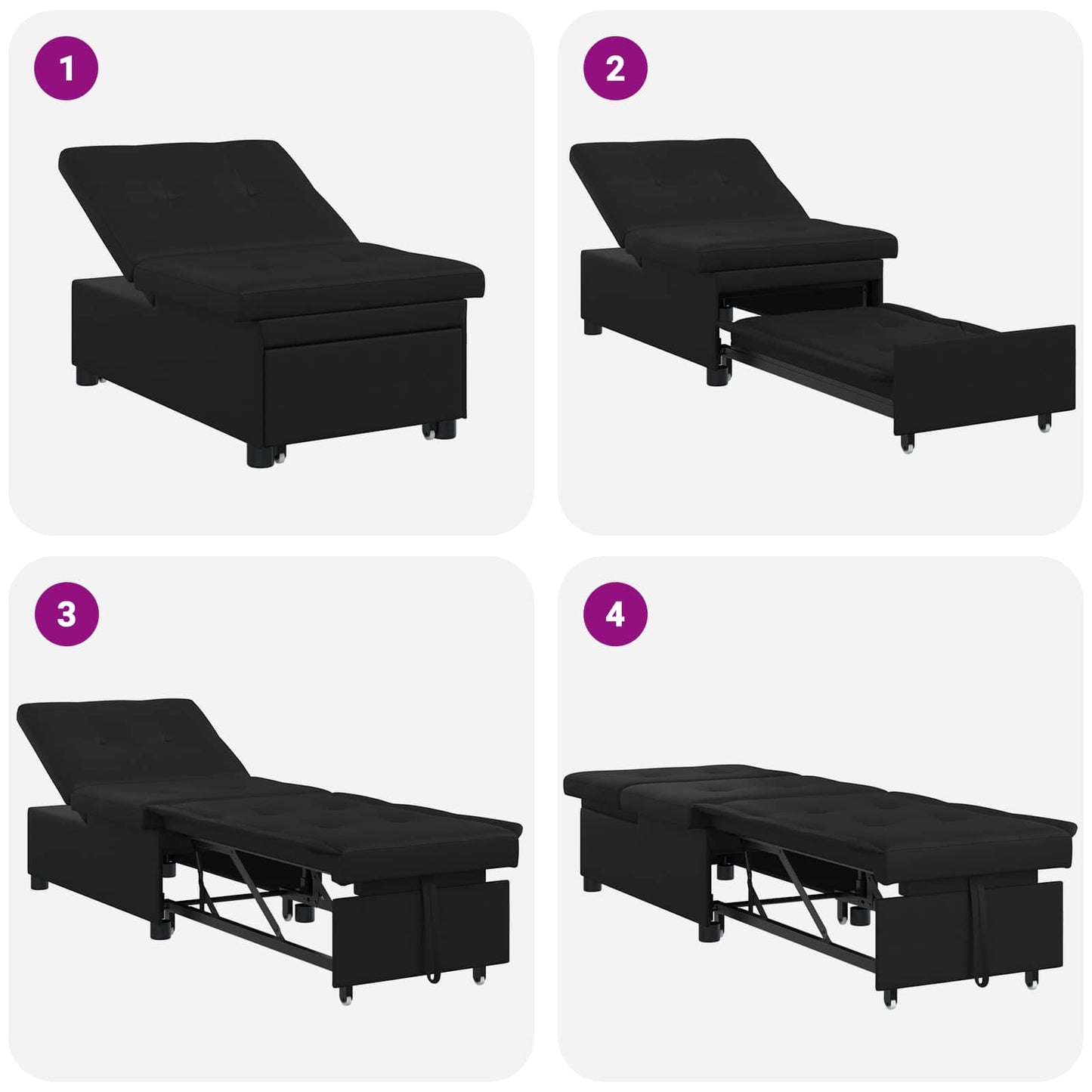 Pull Out Sofa Bed Schwarz 194 x 67 x 82 cm Mikrofaser