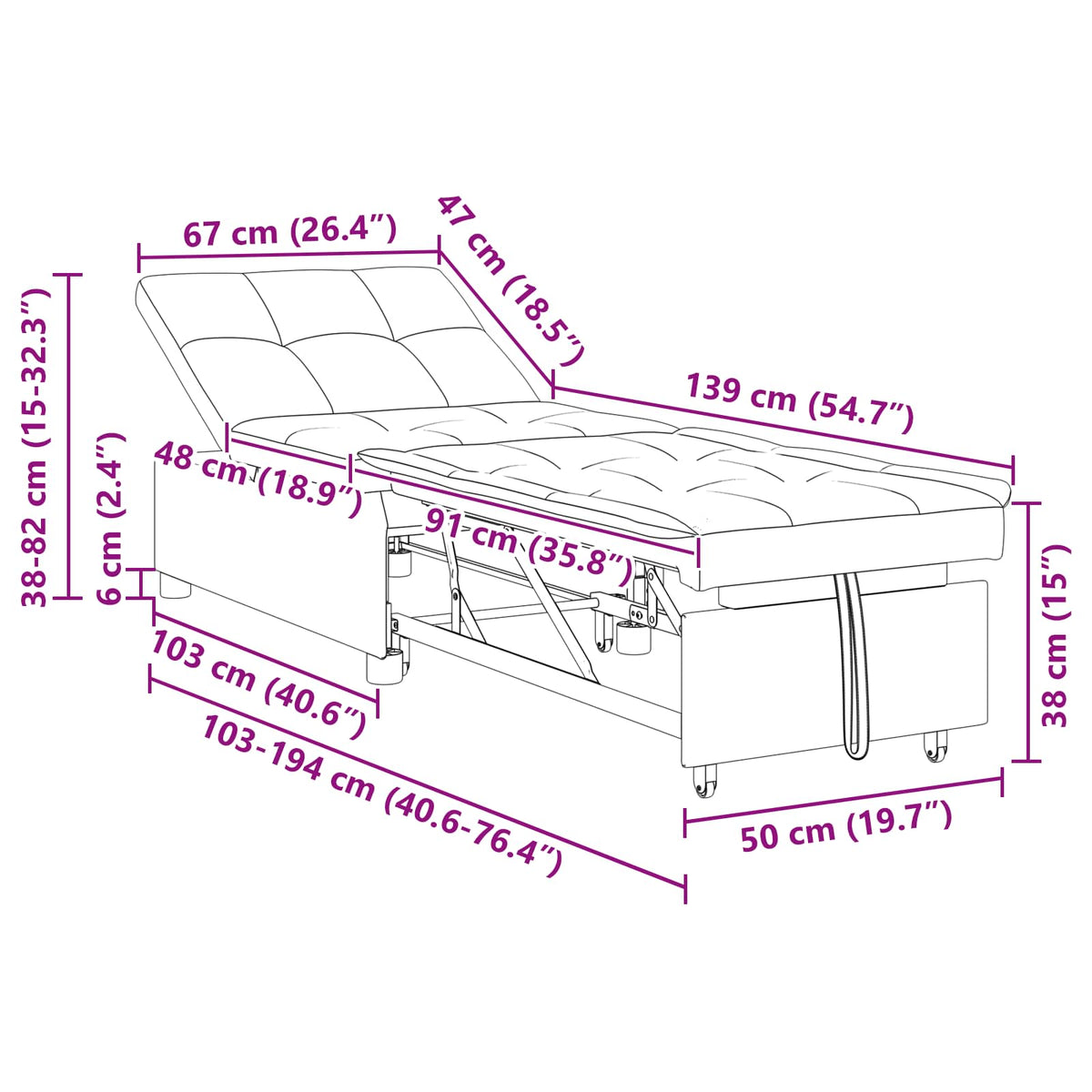 Pull Out Sofa Bed Schwarz 194 x 67 x 82 cm Mikrofaser