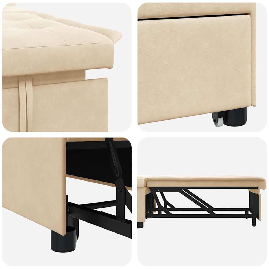 Pull Out Sofa Bed Creme 194 x 67 x 82 cm Mikrofaser