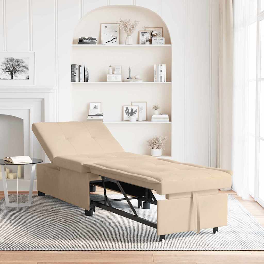 Pull Out Sofa Bed Creme 194 x 67 x 82 cm Mikrofaser