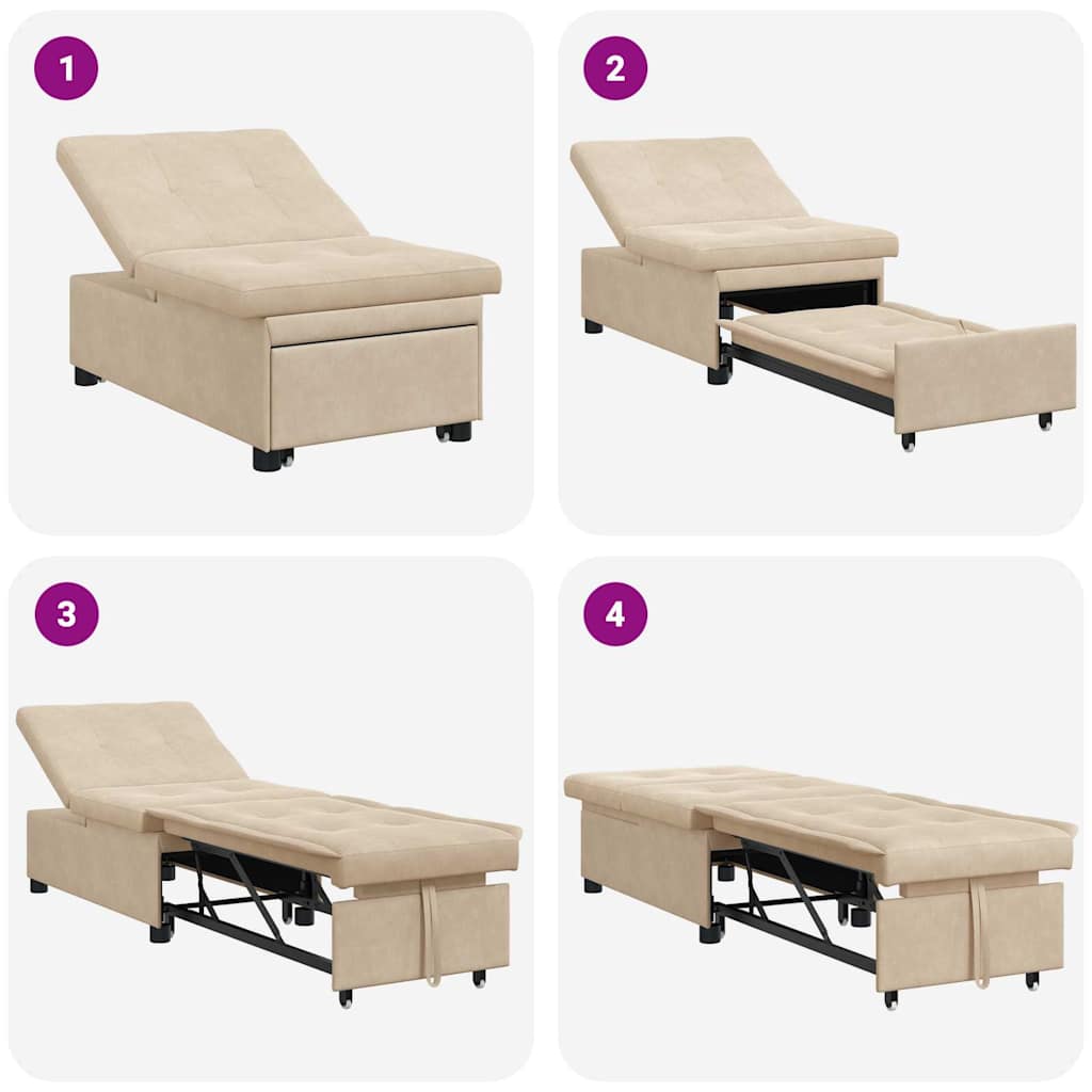 Pull Out Sofa Bed Creme 194 x 67 x 82 cm Mikrofaser