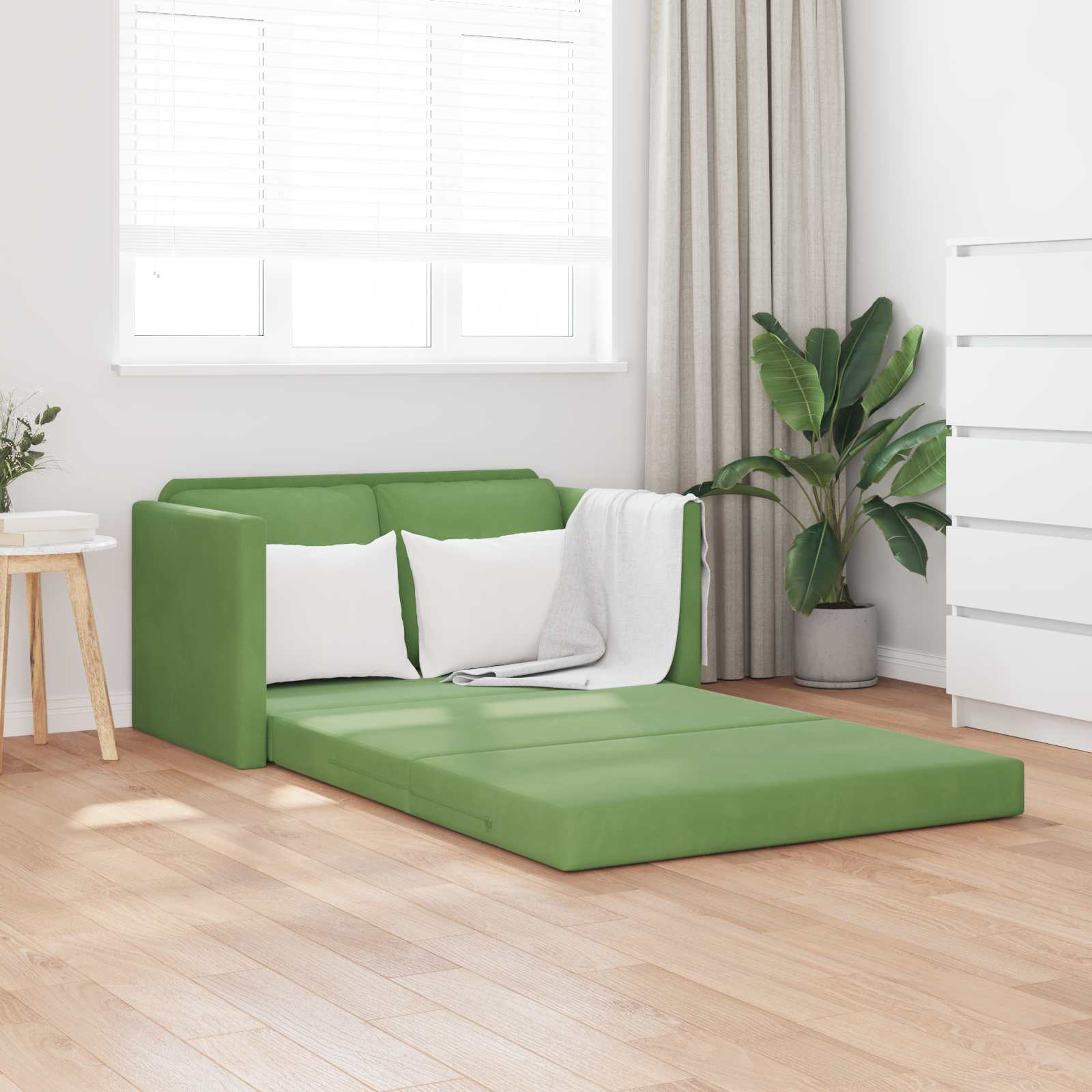 Schlafsofa Hellgrün 204 x 122 x 60 cm Samt
