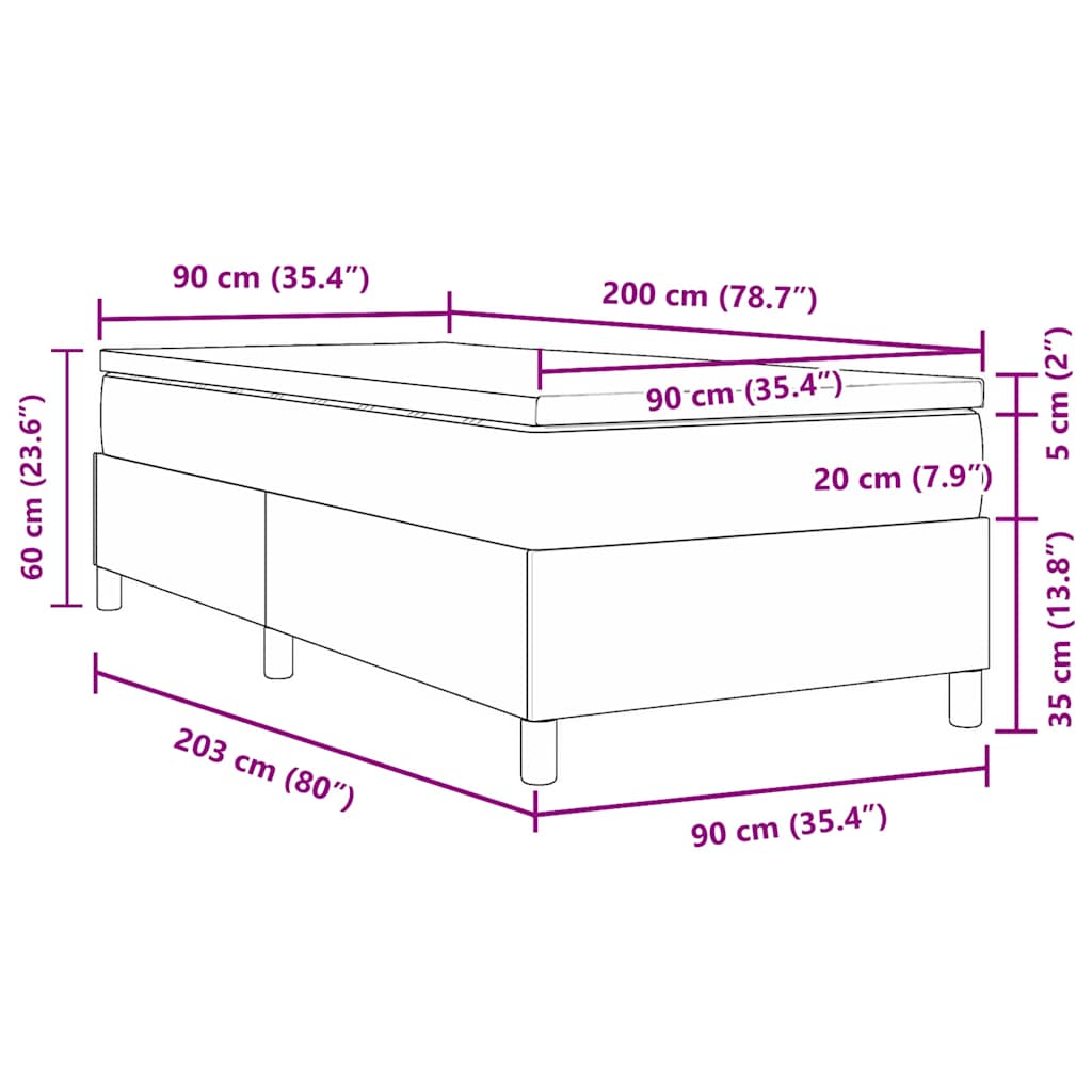 Boxspringbett Creme und Weiß 90 x 200 cm Cordstoff