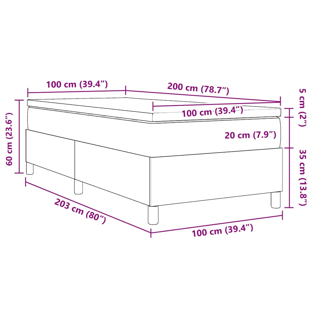Boxspringbett Dunkelgrau und Weiß 100 x 200 cm Cordstoff
