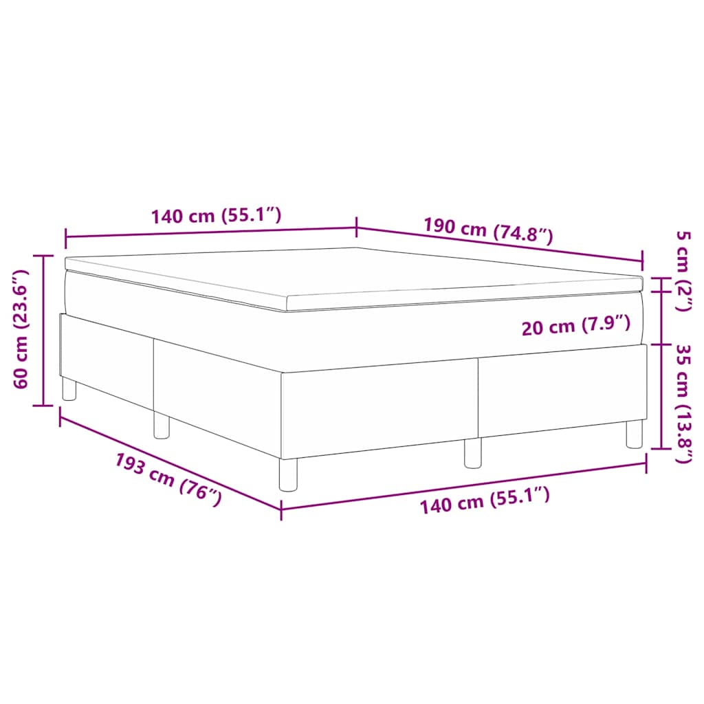 Boxspringbett Dunkelgrau und Weiß 140 x 190 cm Cordstoff