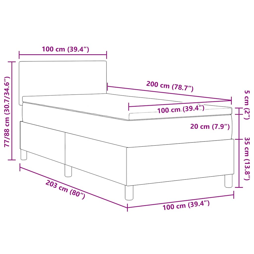 Boxspringbett Dunkelgrau und Weiß 100 x 200 cm Cordstoff