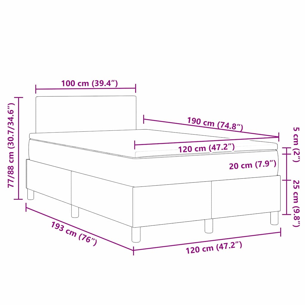 Boxspringbett Dunkelgrau und Weiß 120 x 190 cm Cordstoff