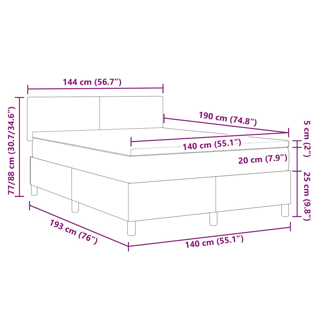 Boxspringbett Dunkelgrau und Weiß 140 x 190 cm Cordstoff