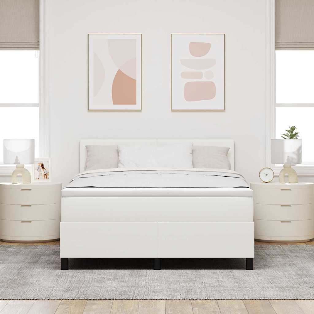 Boxspringbett Creme und Weiß 203 x 160 x 88 cm Cordstoff
