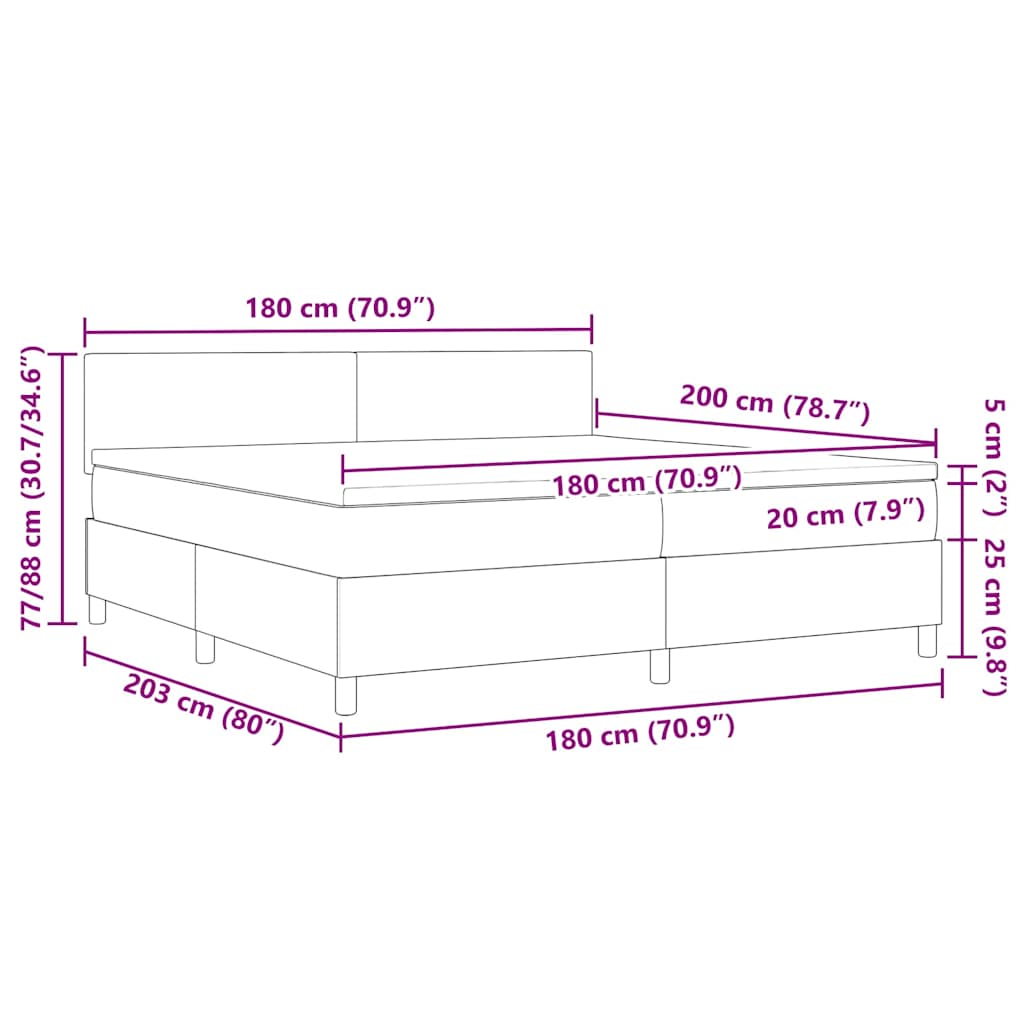 Boxspringbett Dunkelgrau und Weiß 180 x 200 cm Cordstoff