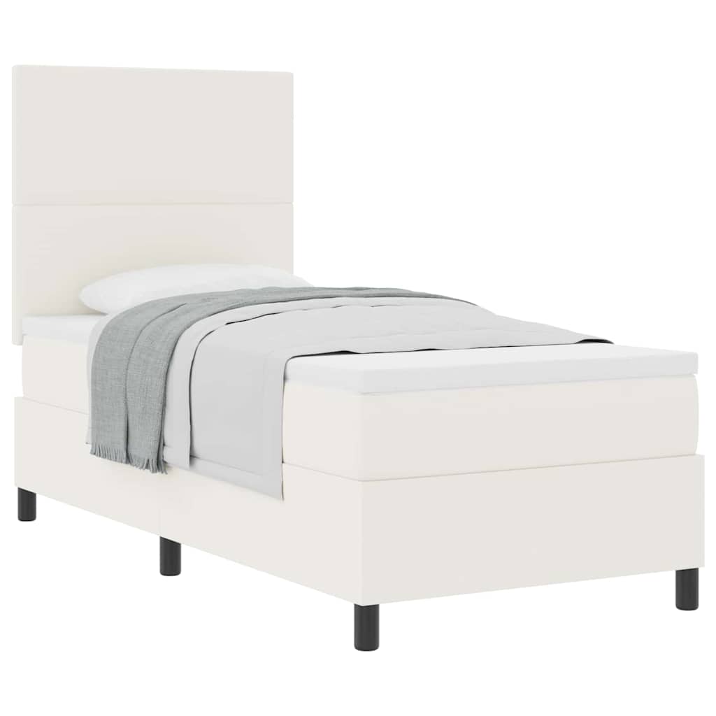 Boxspringbett Creme und Weiß 203 x 80 x 128 cm Cordstoff