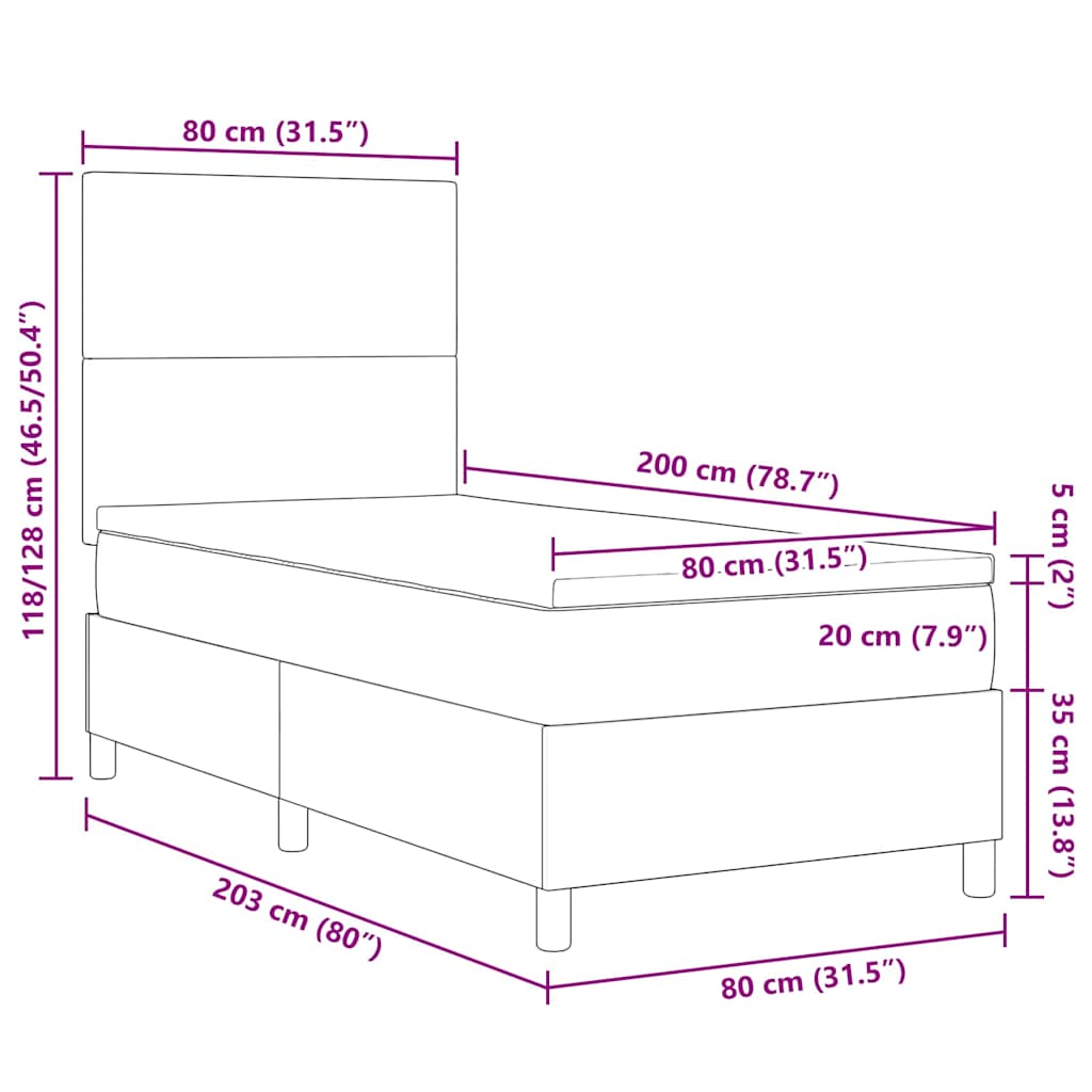 Boxspringbett mit Kopfteil Creme und Weiß 80 x 200 cm Cordstoff