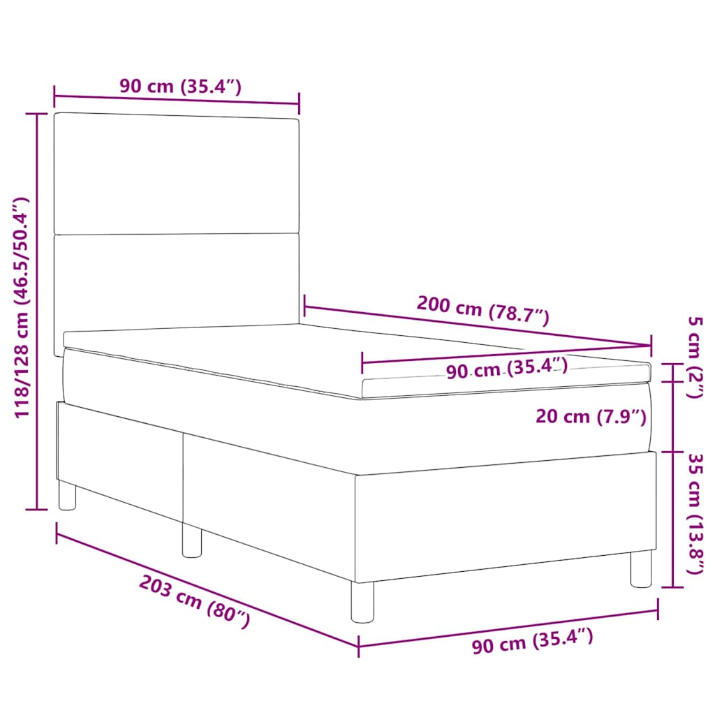 Boxspringbett Hellgrau und Weiß 90 x 200 cm Cordstoff