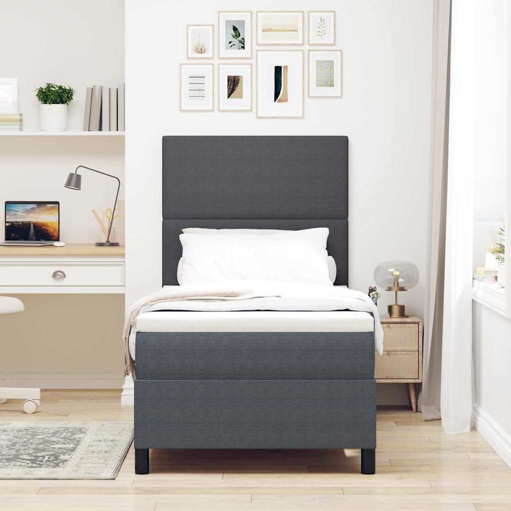 Boxspringbett Dunkelgrau und Weiß 90 x 200 cm Cordstoff