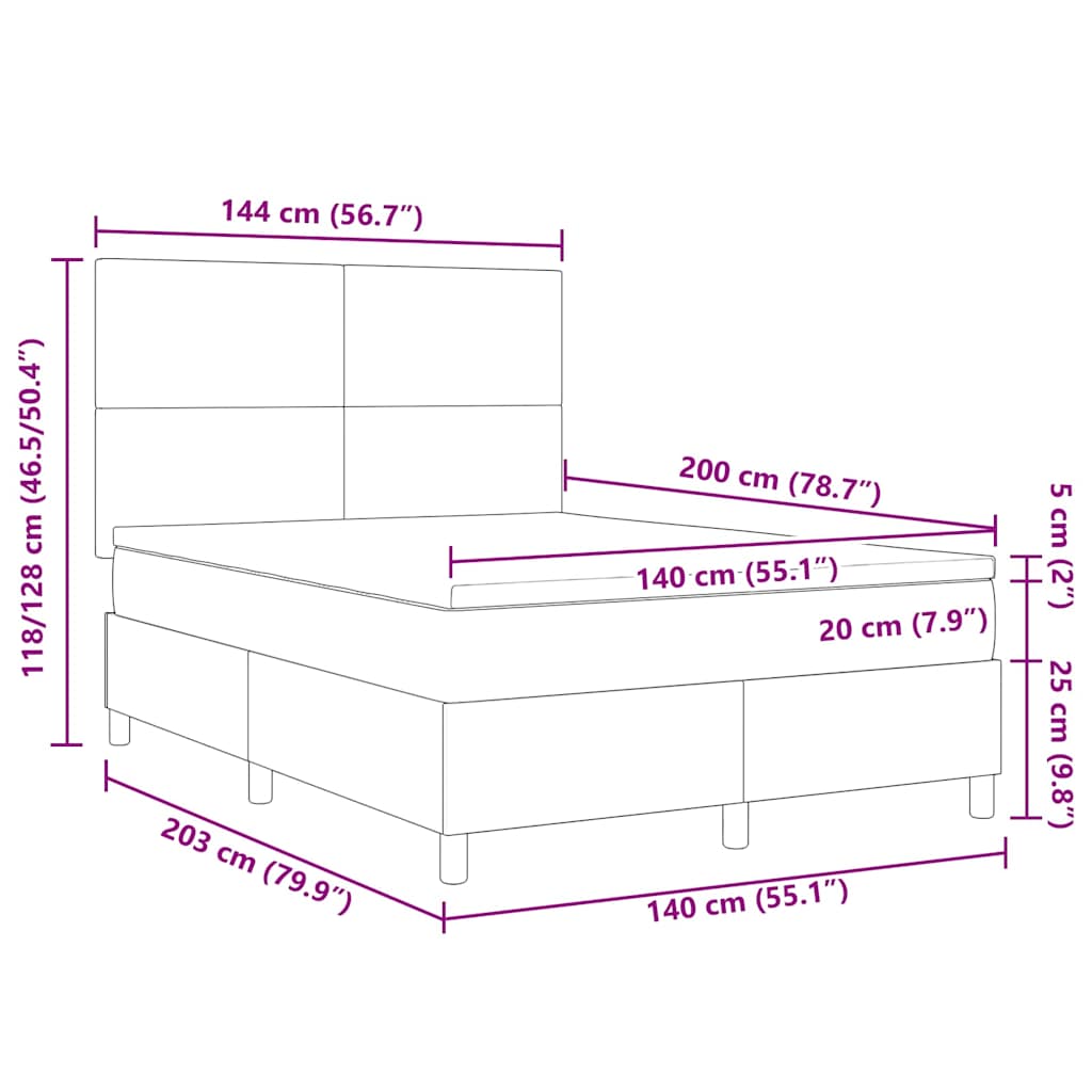 Boxspringbett Dunkelgrau und Weiß 140 x 200 cm Cordstoff