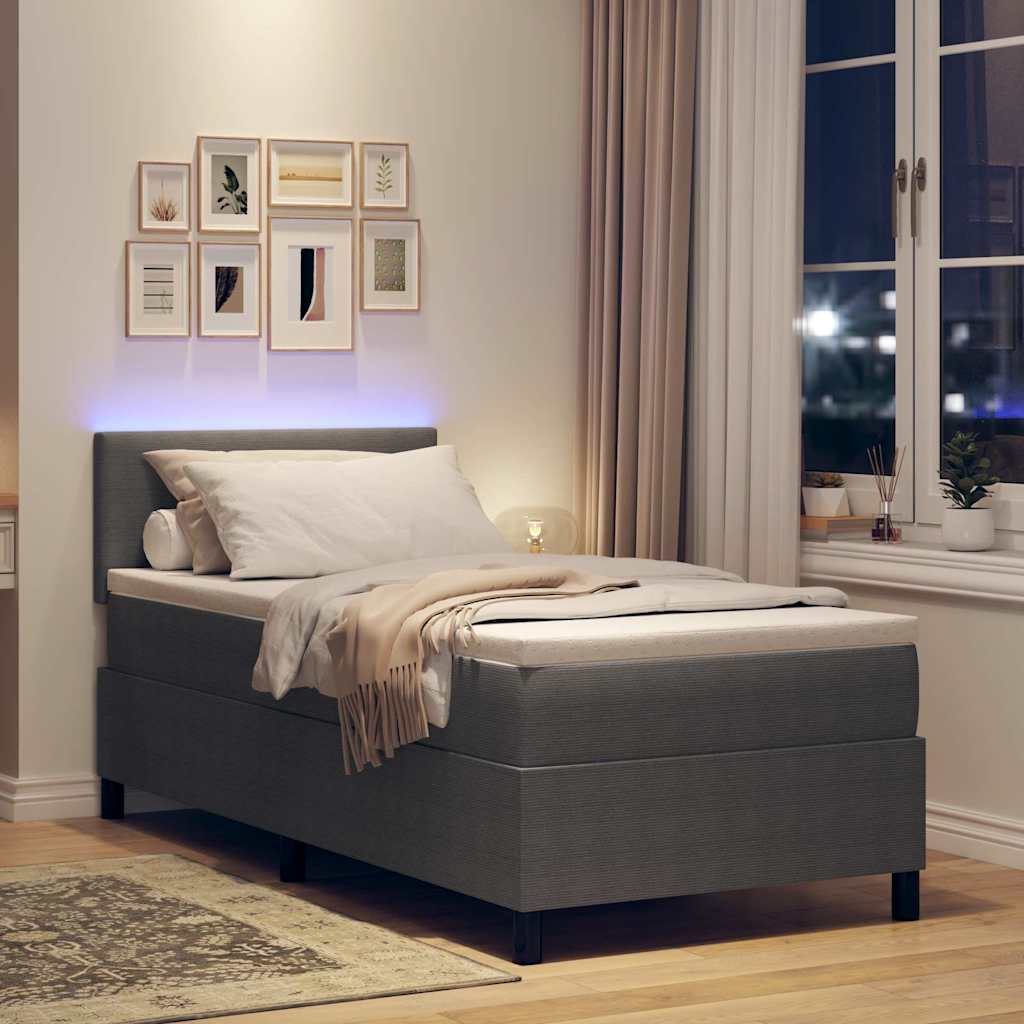 LED Boxspringbett Hellgrau und Weiß 90 x 200 cm Cordstoff