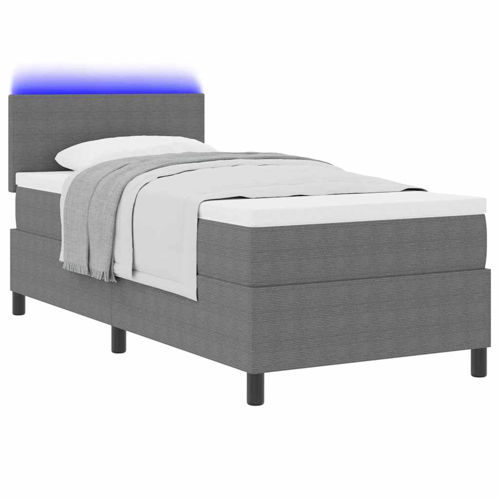 LED Boxspringbett Hellgrau und Weiß 90 x 200 cm Cordstoff
