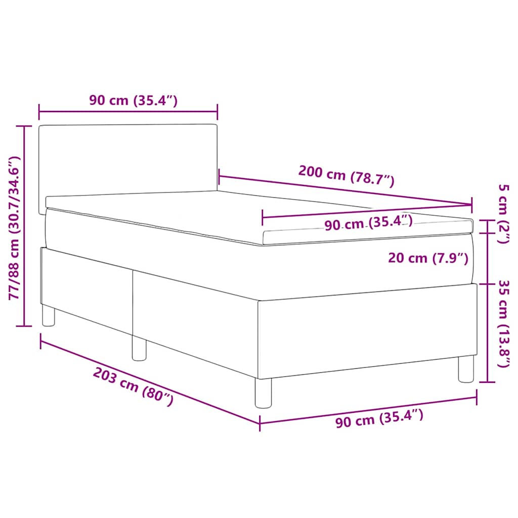 LED Boxspringbett Hellgrau und Weiß 90 x 200 cm Cordstoff