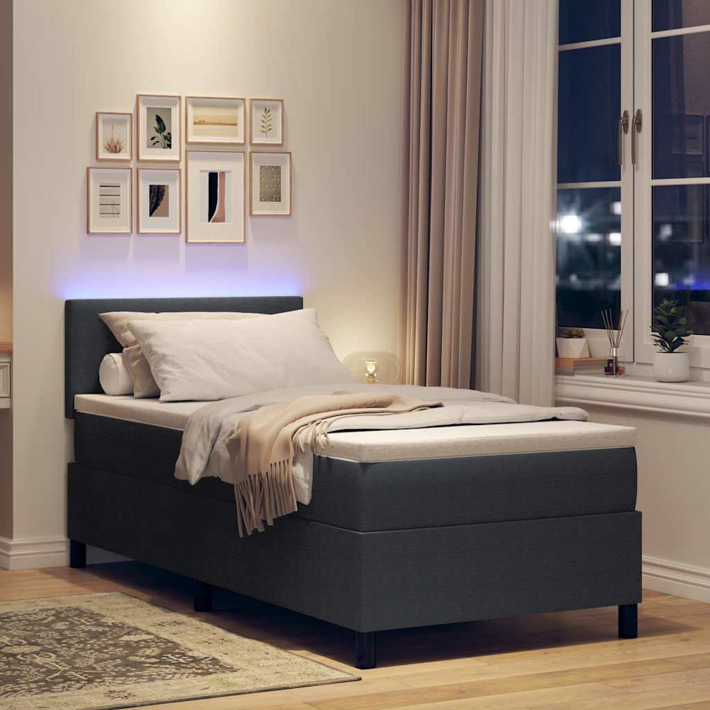 LED Boxspringbett Dunkelgrau und Weiß 100 x 200 cm Cordstoff