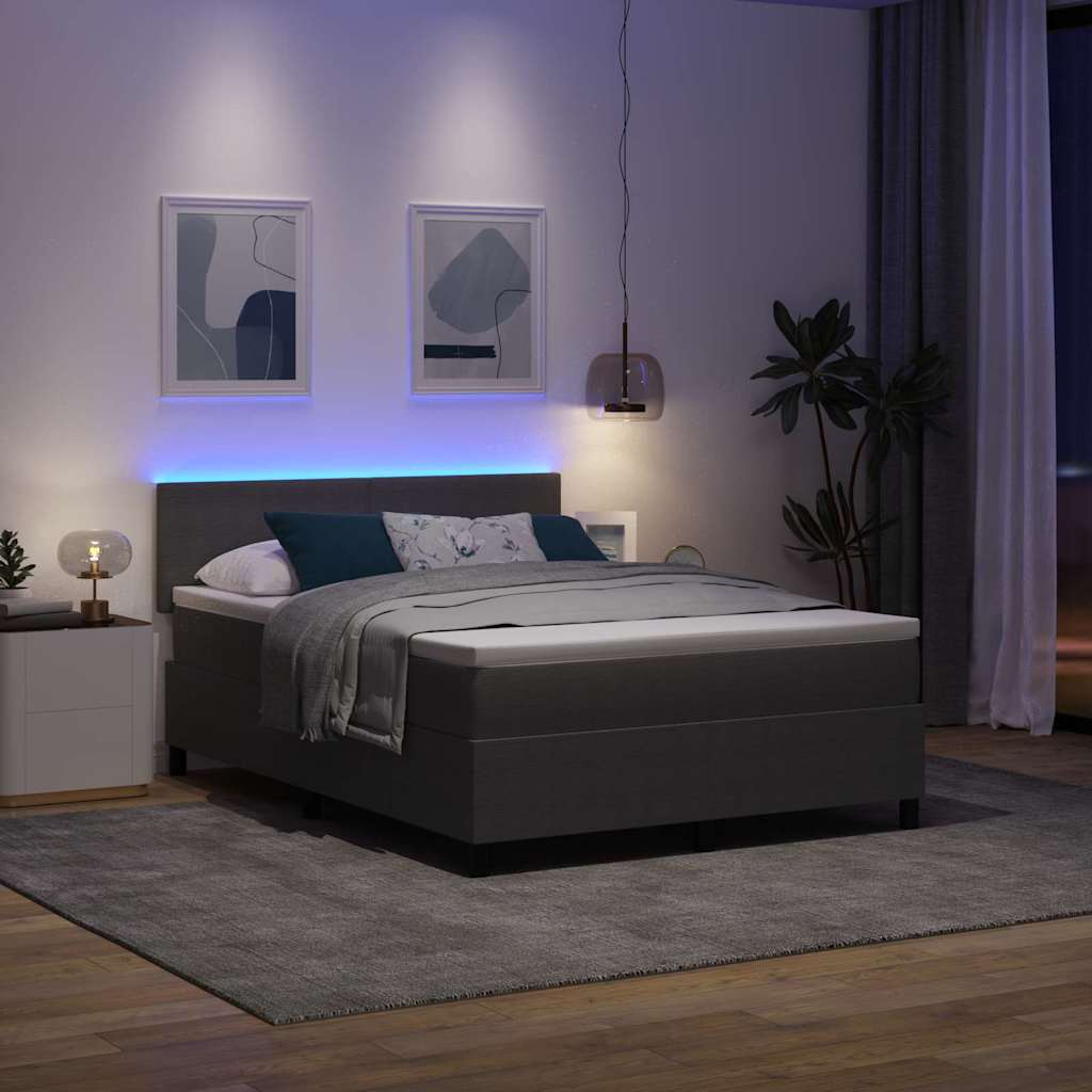 LED Boxspringbett Hellgrau und Weiß 140 x 190 cm Cordstoff