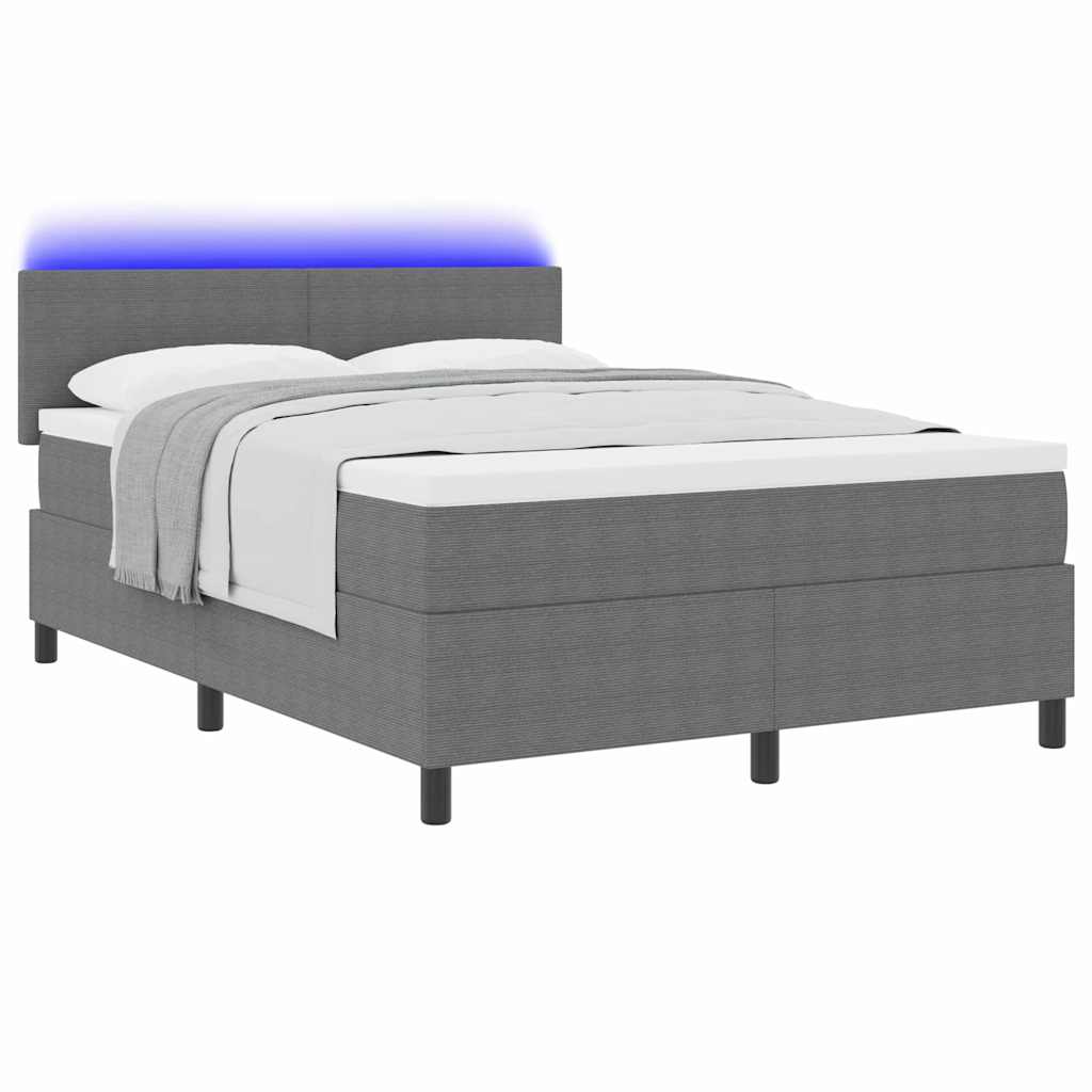 LED Boxspringbett Hellgrau und Weiß 140 x 200 cm Cordstoff