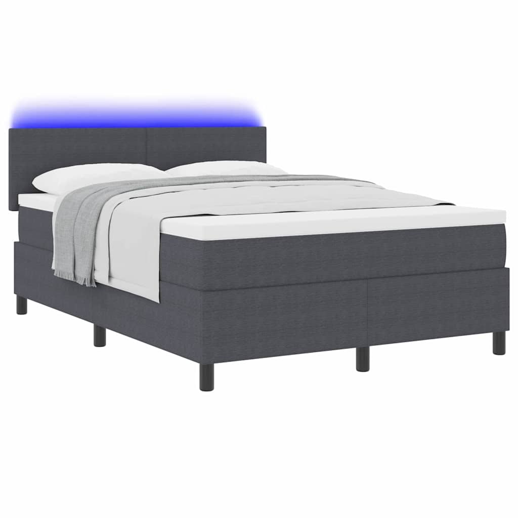 LED Boxspringbett Dunkelgrau und Weiß 160 x 200 cm Cordstoff
