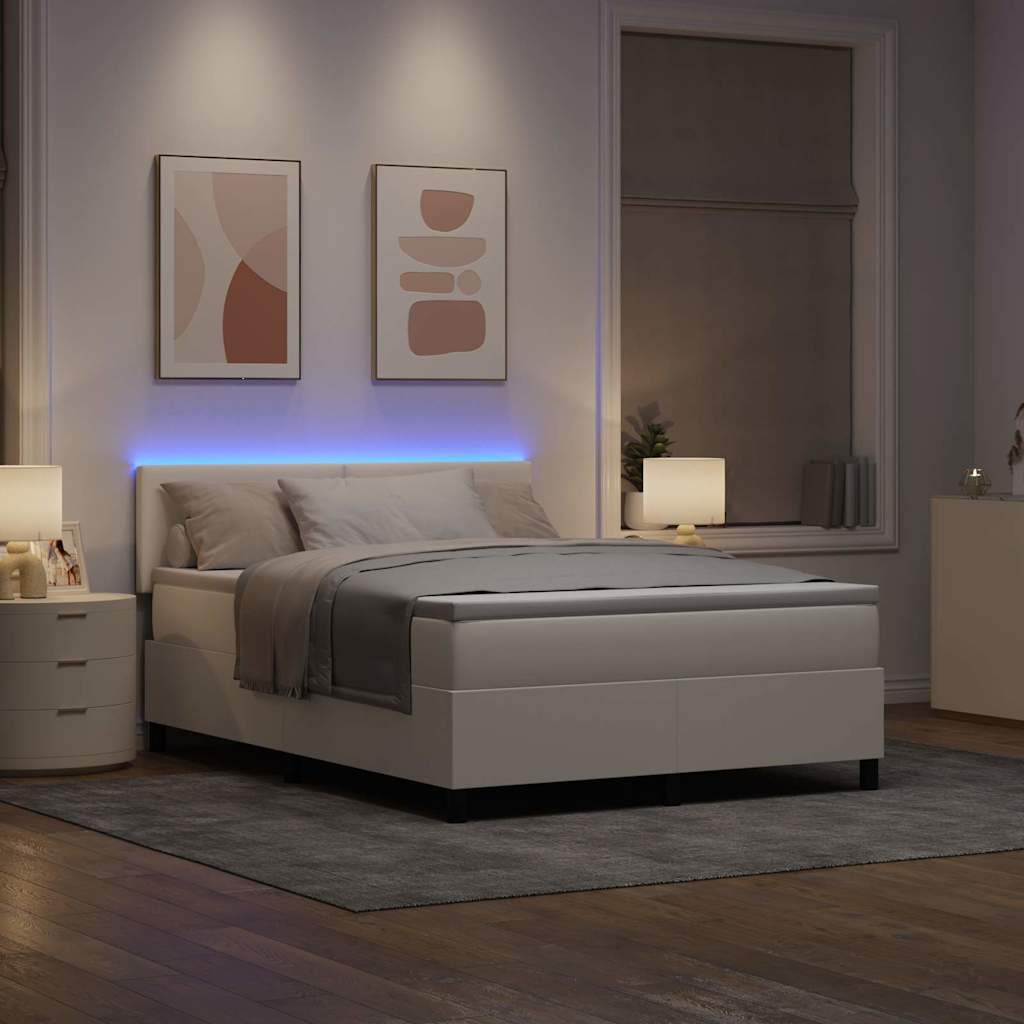 LED Boxspringbett Creme und Weiß 160 x 200 cm Cordstoff