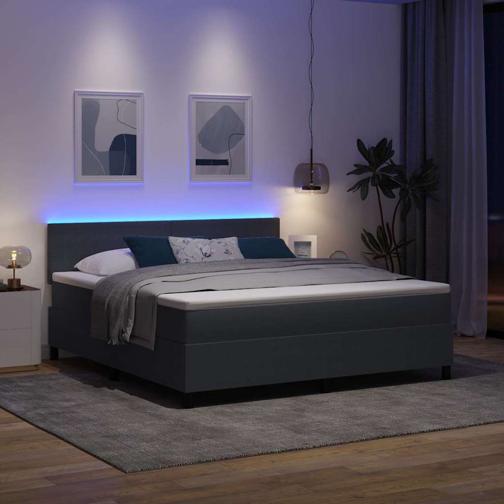 LED Boxspringbett Dunkelgrau und Weiß 180 x 200 cm Cordstoff