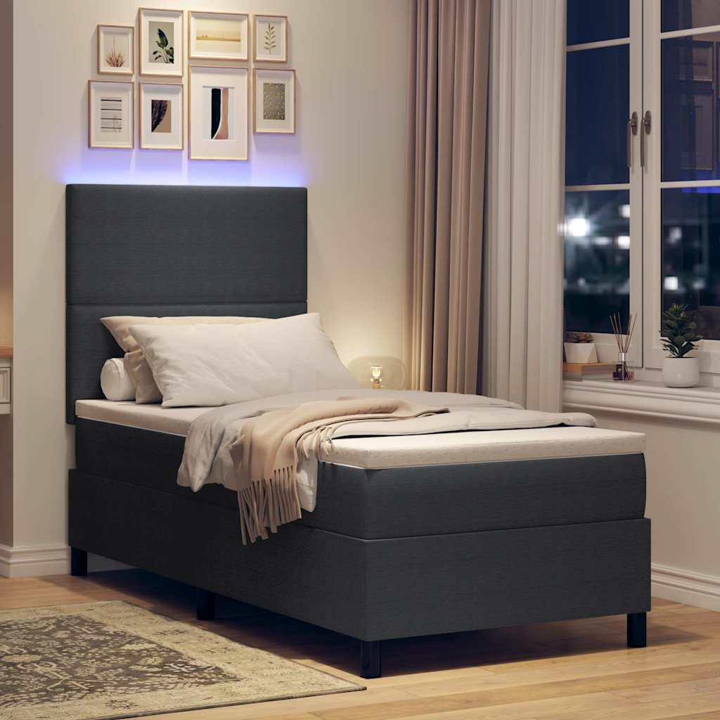LED Boxspringbett Dunkelgrau und Weiß 80 x 200 cm Cordstoff