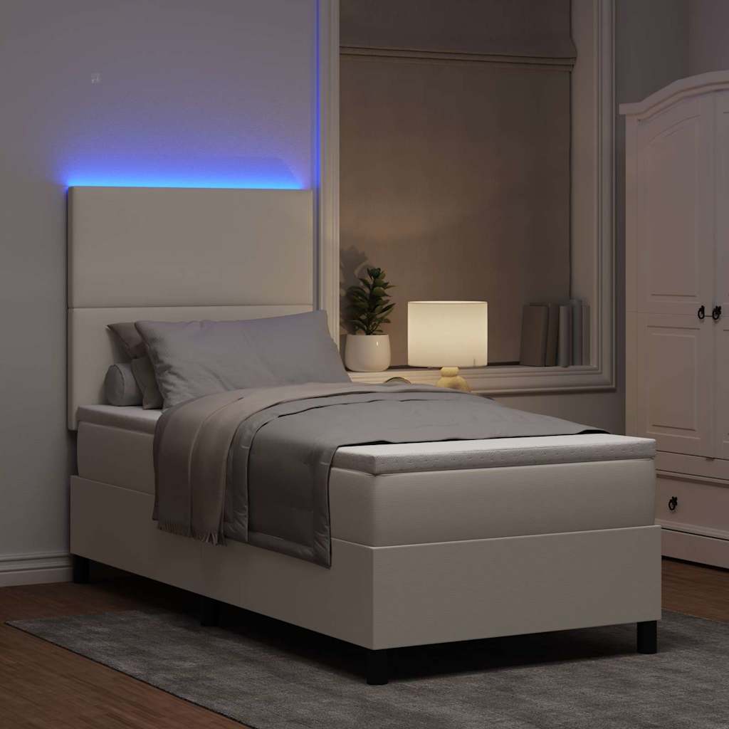 LED Boxspringbett Creme und Weiß 80 x 200 cm Cordstoff