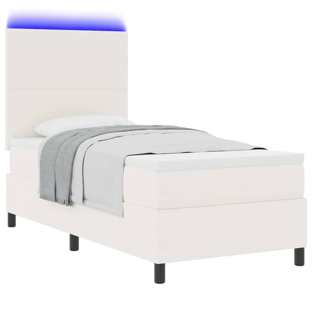 Boxspringbett Creme und Weiß 203 x 80 x 128 cm Cordstoff